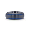 NAMPA Domed Black Titanium Brushed Men’s Wedding Ring With Blue Grooves 8mm