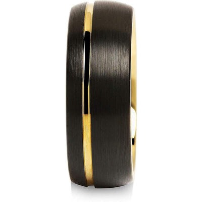 Niles Grooved Yellow Gold Inlaid Domed Black Tungsten Carbide Ring - 8mm