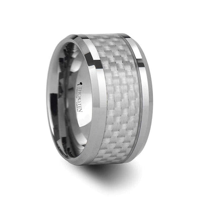 Oakley Tungsten Carbide Wedding Band Set With White Carbon Fiber - 4mm - 12mm