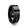 Owensboro Artistic Fishing Hook Pattern Engraved Flat Black Tungsten Ring 4mm - 12mm