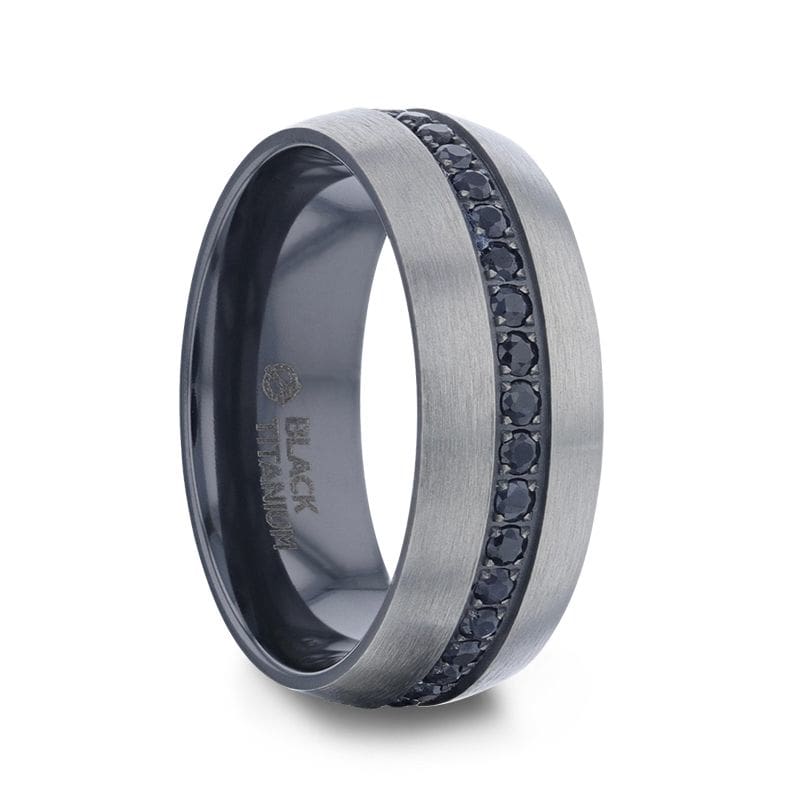 OXNARD Domed Titanium Men’s Wedding Band W/ Multiple Black Sapphires 8mm