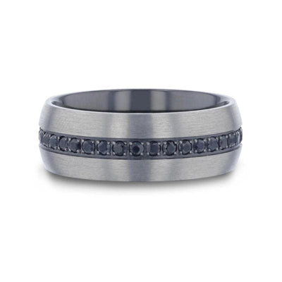 OXNARD Domed Titanium Men’s Wedding Band W/ Multiple Black Sapphires 8mm