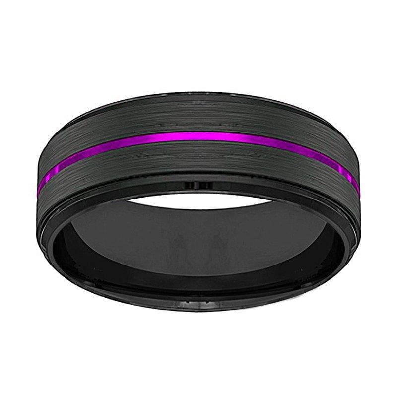 PALLAS Men’s Black Tungsten Wedding Band with Thin Purple Grooved Center 8mm