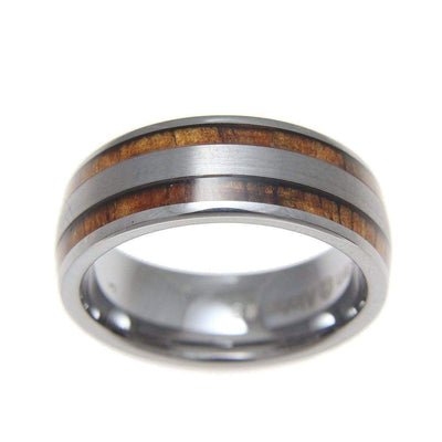 PASHA Mens Tungsten Wedding Band Hawaiian Koa Wood Inlay Comfort Fit - 8mm