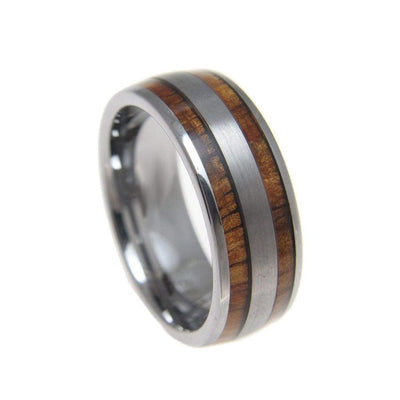 PASHA Mens Tungsten Wedding Band Hawaiian Koa Wood Inlay Comfort Fit - 8mm