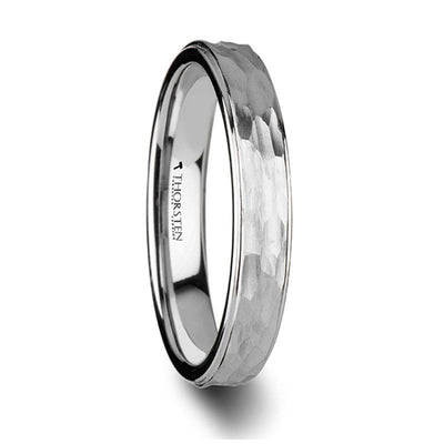 PAULA Womens White Tungsten Ring With Raised Hammered Finish Center - 4mm