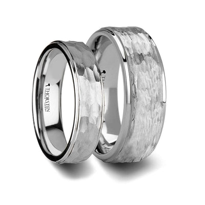 PAULA Womens White Tungsten Ring With Raised Hammered Finish Center - 4mm