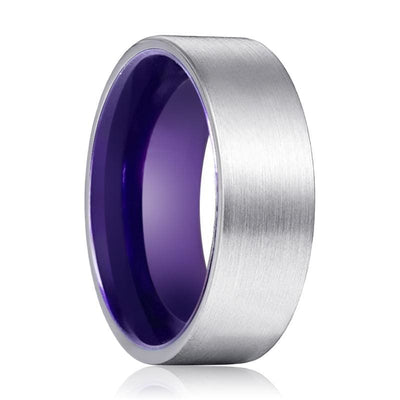 Pierre Flat Men’s Tungsten Carbide Wedding Ring with Purple Interior - 8mm