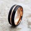 POLLO Beveled Black Tungsten Ring w/ Rose Gold Grooved Center 6mm & 8mm