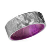 Pullman Flat Hammered Titanium Ring with Purple Wood Sleeve Inlay - 8mm