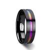 RAINBOW Black Ceramic Wedding Band Set W/ Rainbow Grooved And Brushed 4mm - 8mm