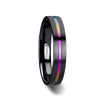 RAINBOW Black Ceramic Wedding Band Set W/ Rainbow Grooved And Brushed 4mm - 8mm