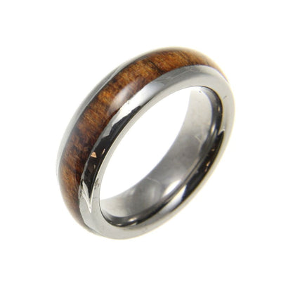 Renee Tungsten Band Ring Comfort Fit Dome Style Genuine Inlay Hawaiian Koa Wood - 6mm