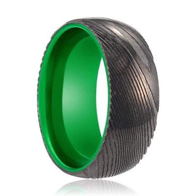 Richland Black Damascus Ring with Acid Green Plated Inside - 8mm