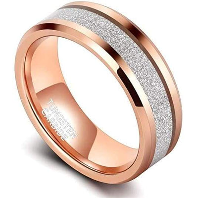 ROME Tungsten Rose Gold Inlay Wedding Band Sandstone Meteorite Ring - 8mm