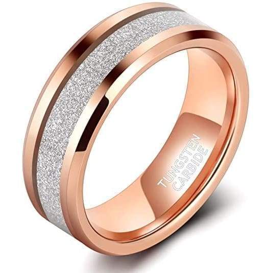 ROME Tungsten Rose Gold Inlay Wedding Band Sandstone Meteorite Ring - 8mm