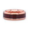 Rose Gold Plated Koa Wood Tungsten Men’s Wedding Band Beveled Edges - 8mm