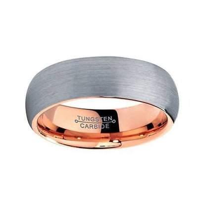 Rose Gold Tungsten Wedding Ring Domed Brushed - 7mm