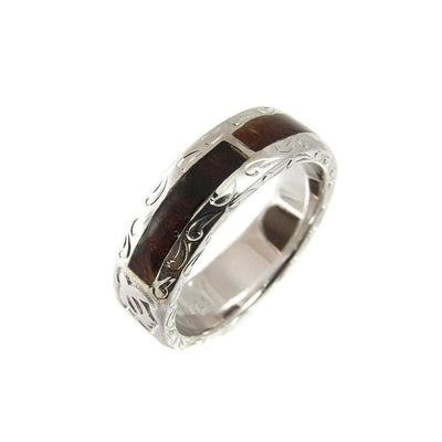 SANI Wedding Band Ring Genuine Hawaiian Koa Wood Eternity Honu Turtle 925 Silver - 6mm