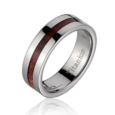 SARAI Titanium Wedding Band Genuine Inlay Hawaiian Koa Wood Ring - 6mm