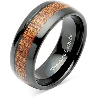 Saugus Black Tungsten Koa Wood Wedding Band with Beveled Edges - 8mm