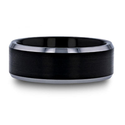 SPARTA Brushed Black Center Beveled Edges Titanium Wedding Ring 6mm & 8mm