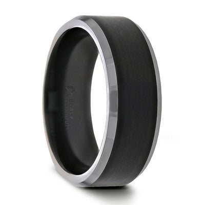 SPARTA Brushed Black Center Beveled Edges Titanium Wedding Ring 6mm & 8mm