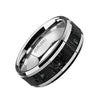 Theo Men’s Domed Tungsten Black & Grey Lava Rock Stone Wedding Band - 8mm