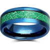 Towson Beveled Blue Tungsten Wedding Band Green Sandstone Meteorite Ring 8mm