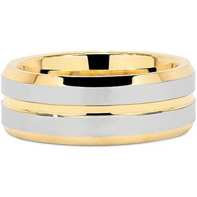 Trenton Yellow Gold Inlaid Grooved Center Gunmetal Tungsten Carbide Ring - 8mm