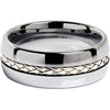 Truro Silver Rope Inlay Domed Men’s Tungsten Carbide Wedding Band - 8mm