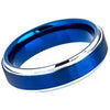 Tungsten Carbide Ring With Blue IP Brushed Center High Polish Stepped Edges - 6mm