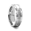 Tungsten Carbide Wedding Band Brush Finished Center Alternating Grooves - 8mm