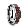 Tungsten Dinosaur Bone Wedding Ring Red Inlay Beveled Edges 8mm