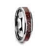 Tungsten Dinosaur Bone Wedding Ring Red Inlay Beveled Edges 8mm