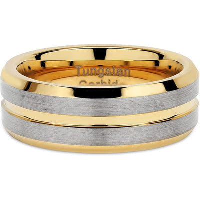 Tungsten Rings for Mens Two Tone Gold Wedding Bands Silver Matte Finish - 8mm