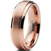 Tungsten Wedding Ring With Rose Gold Inlaid Brushed Center & Stepped Edges - 6mm