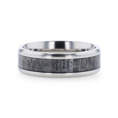 VAIL Beveled Dark Deer Antler Inlaid Titanium Men’s Wedding Band - 8mm