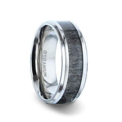 VAIL Beveled Dark Deer Antler Inlaid Titanium Men’s Wedding Band - 8mm