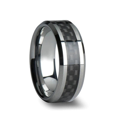 Wade Tungsten Carbide Wedding Band Set With Black Carbon Fiber Inlaid - 4mm - 12mm