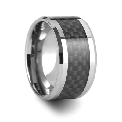 Wade Tungsten Carbide Wedding Band Set With Black Carbon Fiber Inlaid - 4mm - 12mm