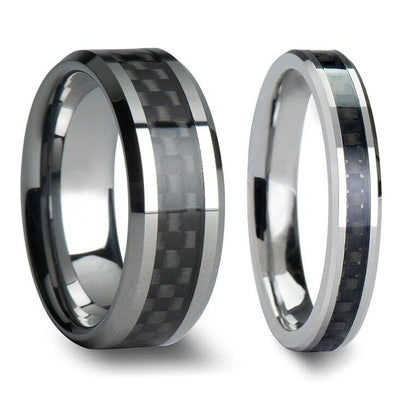 Wade Tungsten Carbide Wedding Band Set With Black Carbon Fiber Inlaid - 4mm - 12mm