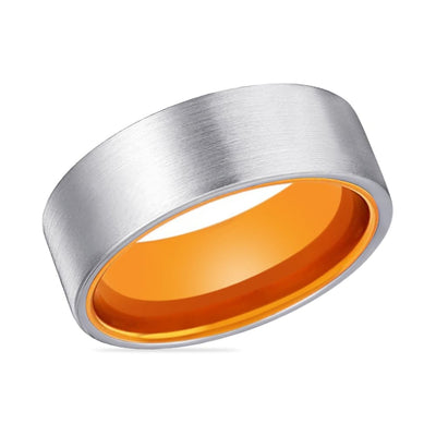 Welch Flat Brushed Men’s Tungsten Carbide Wedding Band Orange Inner - 8mm