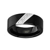 White Diamond Black Tungsten Wedding Ring Flat Brushed with 3 Diamonds - 8mm