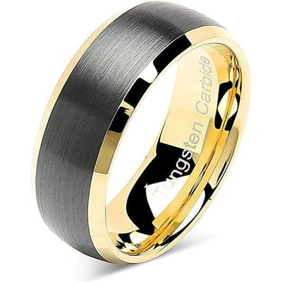 Whitman Yellow Gold Plated Beveled Tungsten Ring w/ Brushed Gunmetal- 8mm