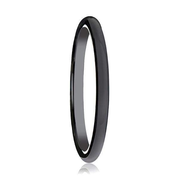 Women’s Domed Black Ceramic Wedding Ring with Polished Finish - 2mm