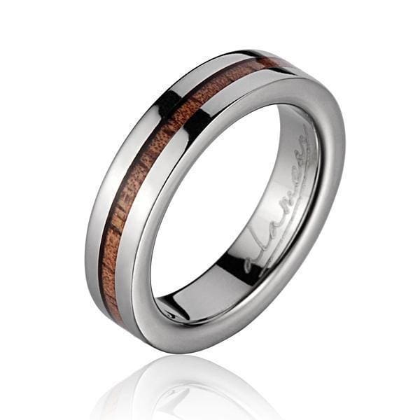 Womens Titanium Wedding Band Genuine Inlay Hawaiian Koa Wood Ring - 4mm