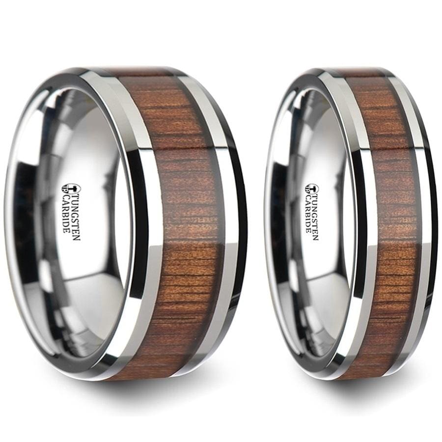 Xander Tungsten Carbide Wedding Band Set With Koa Wood Inlaid - 4mm - 12mm