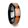 Zaire Black Ceramic Wedding Band Set With Cherry Wood Inlaid - 6mm - 10mm